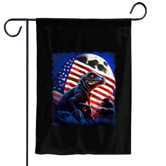 America lizard under Moon with American Flag Garden Flags
