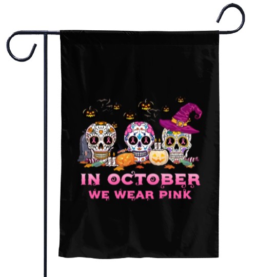 Sugar Skull We Wear Pink Breast Cancer Awareness Garden Flags