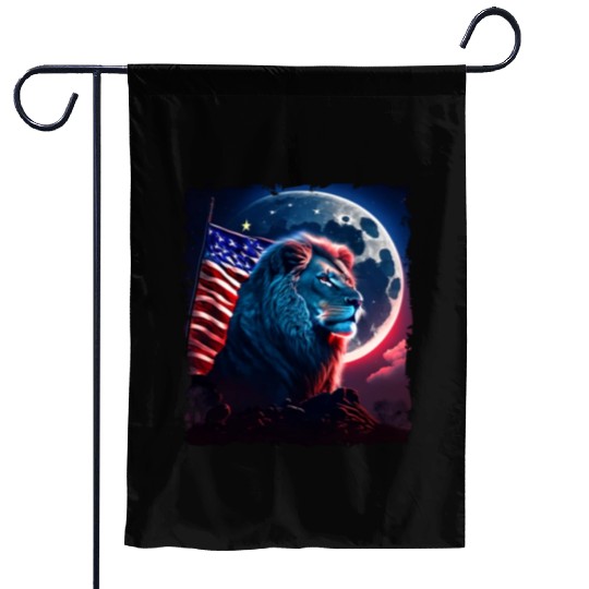 America lion under Moon with American Flag Garden Flags