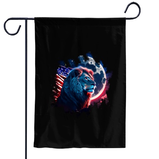 America lion under Moon with American Flag Garden Flags