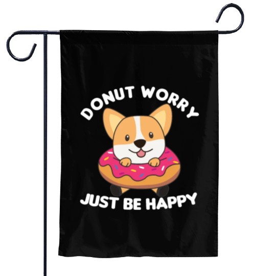 Cute Corgi Funny Animals In Donut Pink Garden Flags