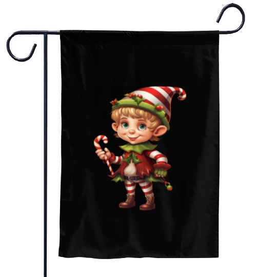 Christmas Elf Candy Cane X-Mas Pajamas Party Garden Flags