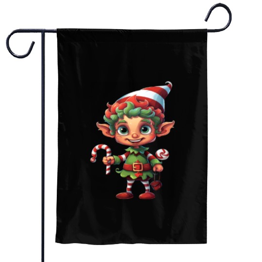 Christmas Elf Candy Cane X-Mas Pajamas Party Garden Flags