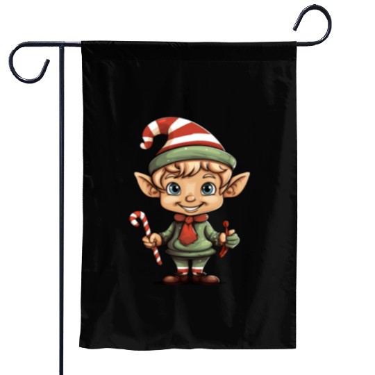Christmas Elf Candy Cane X-Mas Pajamas Party Garden Flags