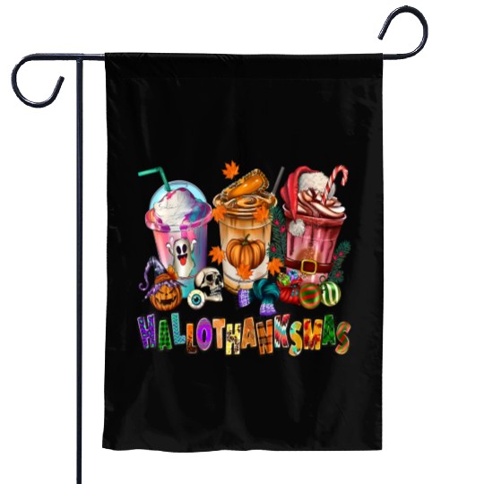 Happy Hallothanksmas Coffee Latte Halloween Garden Flags