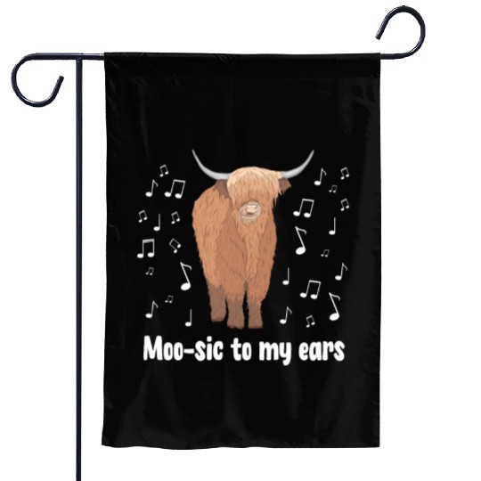 Moo-sic Funny Music Highland Cow Garden Flags