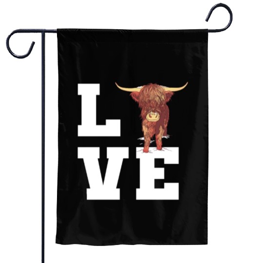 Love Scottish Highland Cow Outfit Garden Flags