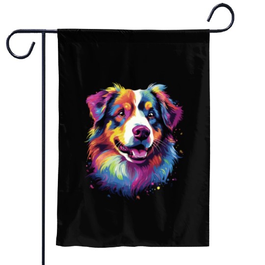 Watercolor Colorful Australian Shepherd Garden Flags