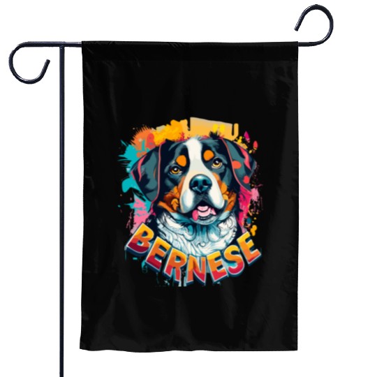 Bernese Mountain Dog Head Vibrant Color Splash Garden Flags