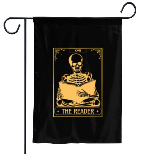 The Reader Tarot Card Bookish Skeleton Skull Hallo Garden Flags