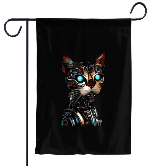 Cyborg cat robot Garden Flags