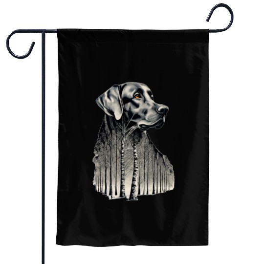 Funny black labrador charcoal drawing Garden Flags