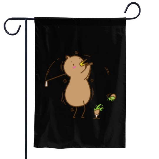Kiwi playing Golf Kiwi Bird and Fruit Garden Flags