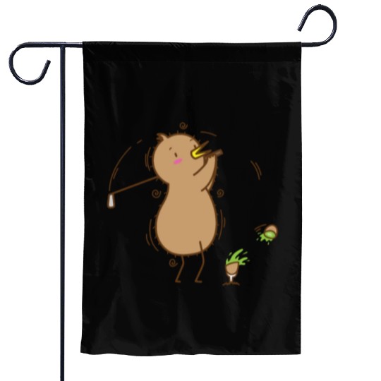 Kiwi playing Golf Kiwi Bird and Fruit Garden Flags