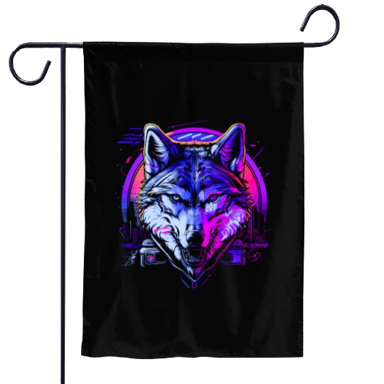 Retro Rhythm Wolf Garden Flags