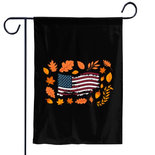 American (USA) Flag in Autumn Leaves | Patriotic Garden Flags