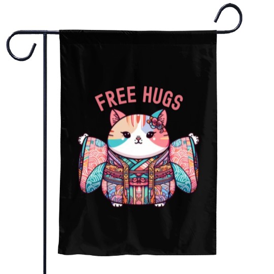 Free hugs from Japanese cat Garden Flags