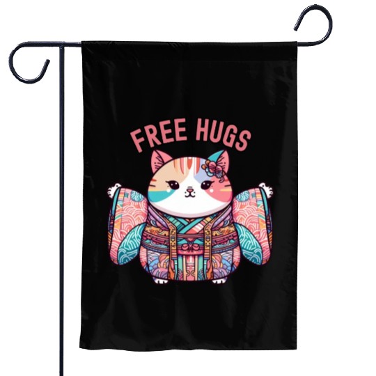 Free hugs from Japanese cat Garden Flags