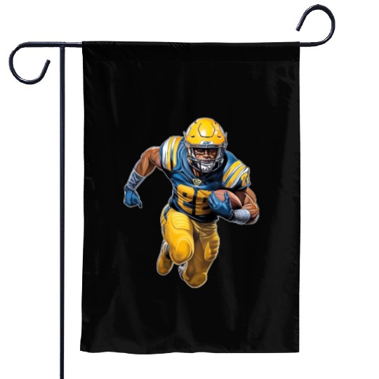 Energetic Yellow Blue American Football Player Garden Flags