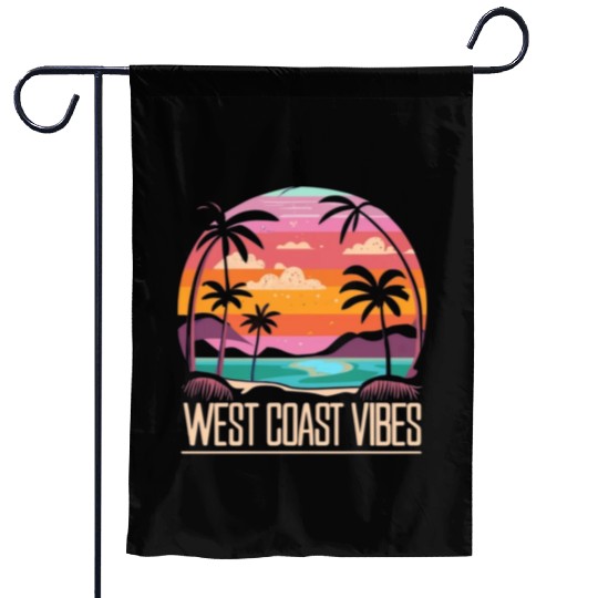Tranquil beach at sunset West Coast Vibes Garden Flags