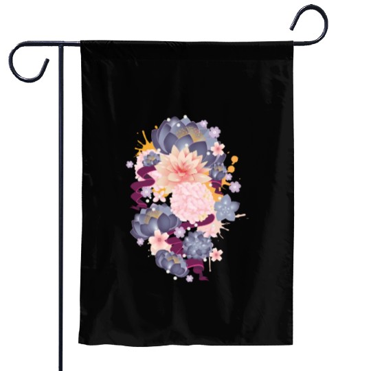Composition of water lilies, hydrangeas & succulen Garden Flags