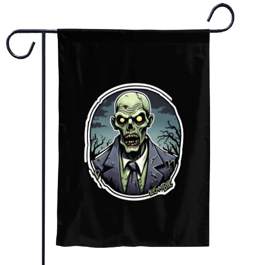 Zombie in a Suit / Halloween / Monster / green Garden Flags
