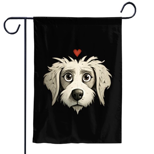 A Cartoon Canine with a Loving Heart Garden Flags