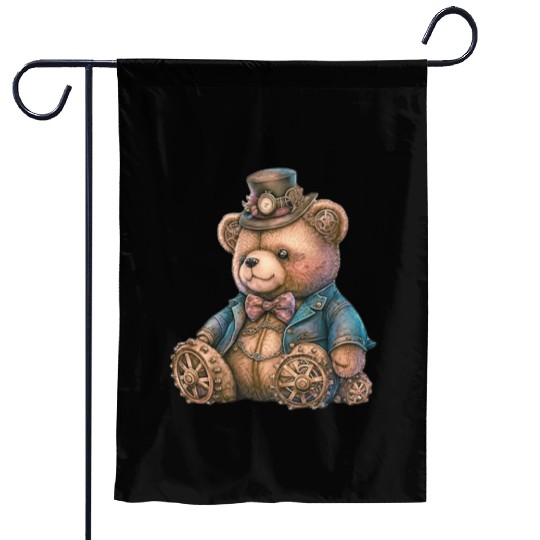 Steampunk Vintage Teddy Bear Garden Flags