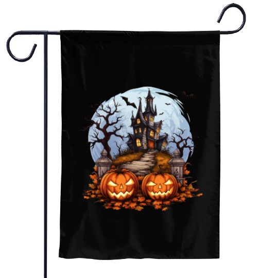 Spooky Haunted House Halloween Pumpkin Bat Garden Flags
