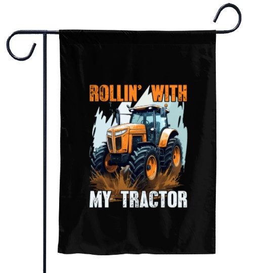 Rollin' With My Tractor Farmer Gift Agriculture Garden Flags