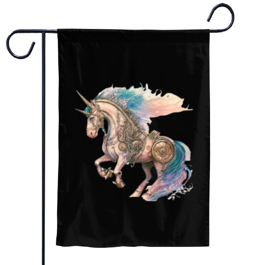 Steampunk Vintage Unicorn Garden Flags