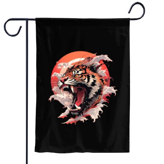 Tokyo Asia 80s Japanese Retro Tiger Garden Flags