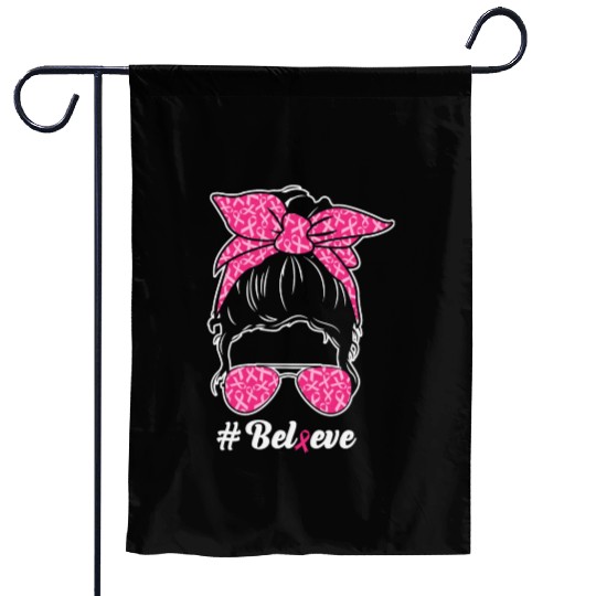 Breast Cancer Awareness Messy Bun Garden Flags
