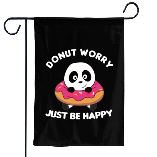 Cute Panda Funny Animals In Donut Pink Garden Flags