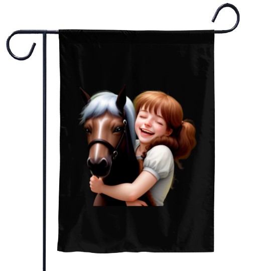 Little Girl Hugs Her Pony Garden Flags