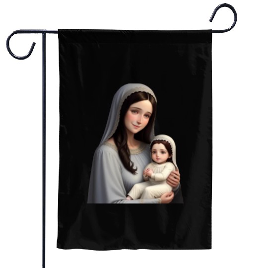 Smiling Mother Mary with Baby Jesus Garden Flags