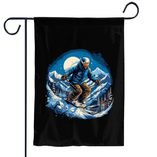 Skiing Off Piste Winter Fun for a Skiers Garden Flags