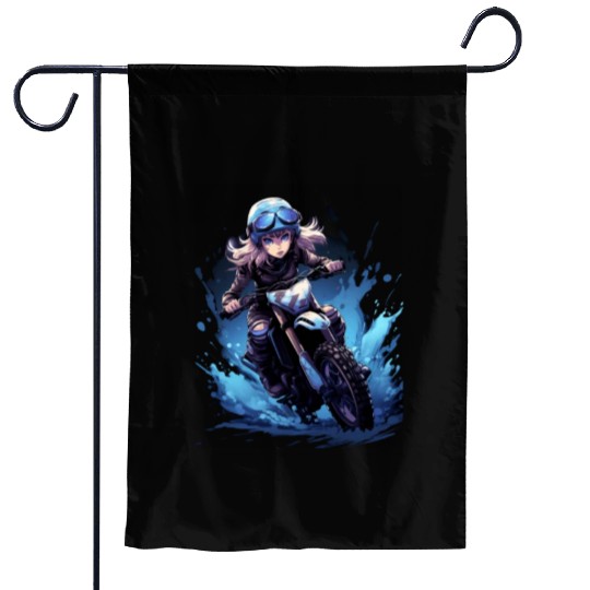 Dirt Bike Anime Girl Ice Racing Motorcycle Ice Garden Flags