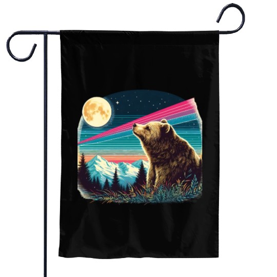 Bear under the moonlight natural idyll Garden Flags