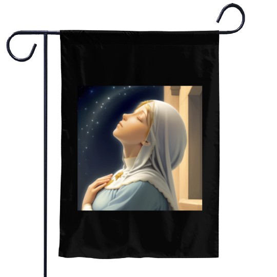 Virgin Mother Mary Praying on a Starry Night Garden Flags