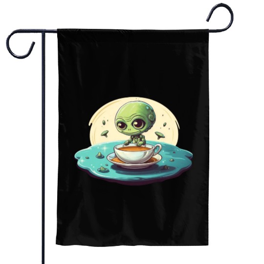 green alien coffee coffee drinker Garden Flags