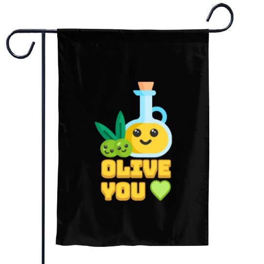 Olive You! Cute Olive I Love You Cartoon Garden Flags
