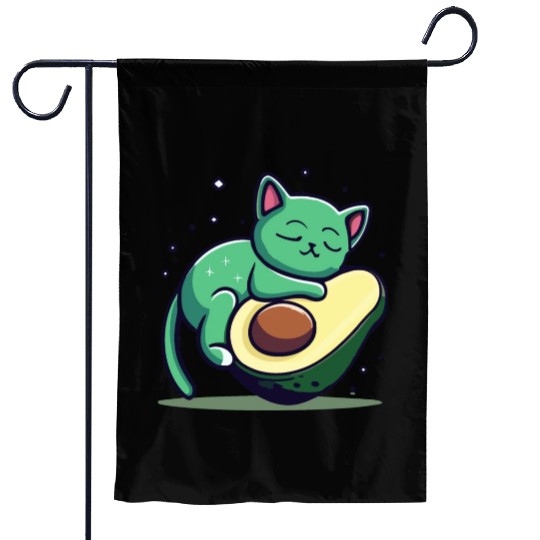 Green Cat Sleeping On An Avocado Garden Flags