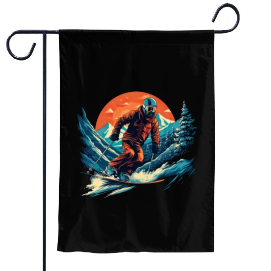 Skiing Off Piste Winter Fun for a Skiers Garden Flags