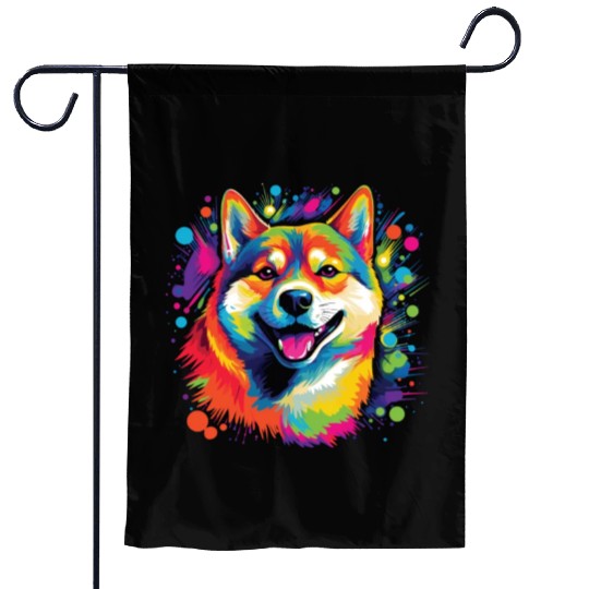 Watercolor Colorful Shiba Inu Garden Flags