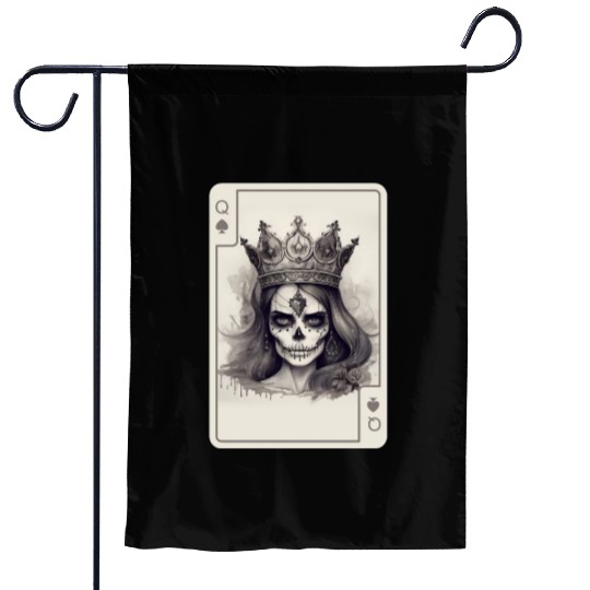 Poker Cards Queen of Spades Creepy Gothic Garden Flags