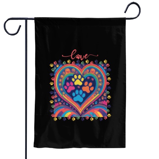 Rainbow Heart Love paw prints Garden Flags
