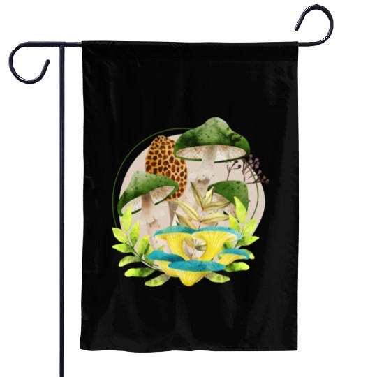 Green and Brown Mushrooms Garden Flags