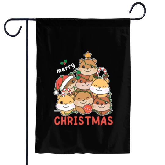Hamster Christmas Tree Merry Christmas Garden Flags