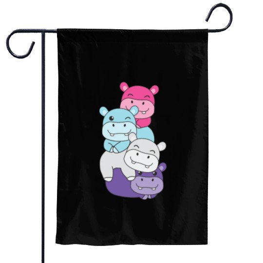 Multisexual Flag Pride Lgbtq Cute Hippos Garden Flags